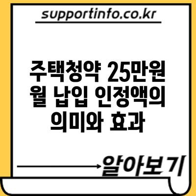 주택청약 25만원 월 납입: 인정액의 의미와 효과