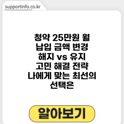 청약 25만원 월 납입 금액 변경? 해지 vs 유지 고민 해결 전략: 나에게 맞는 최선의 선택은?