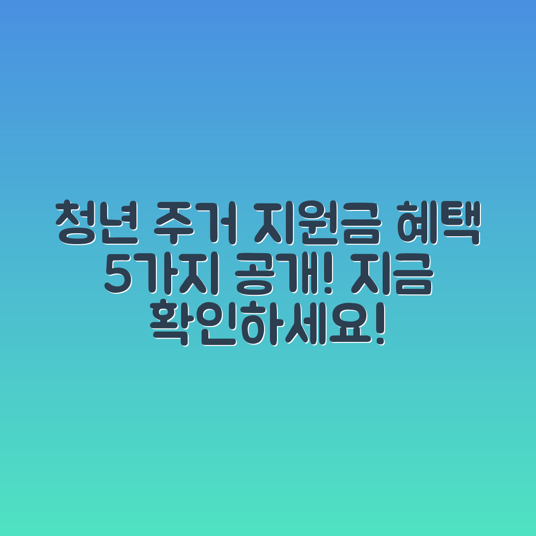 청년 주거 지원금 혜택 5가지 안내